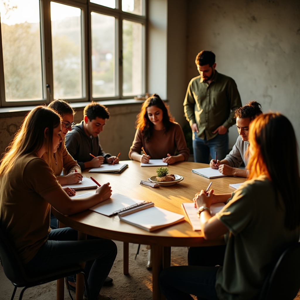 Grupo de personas en un taller de escritura grupal